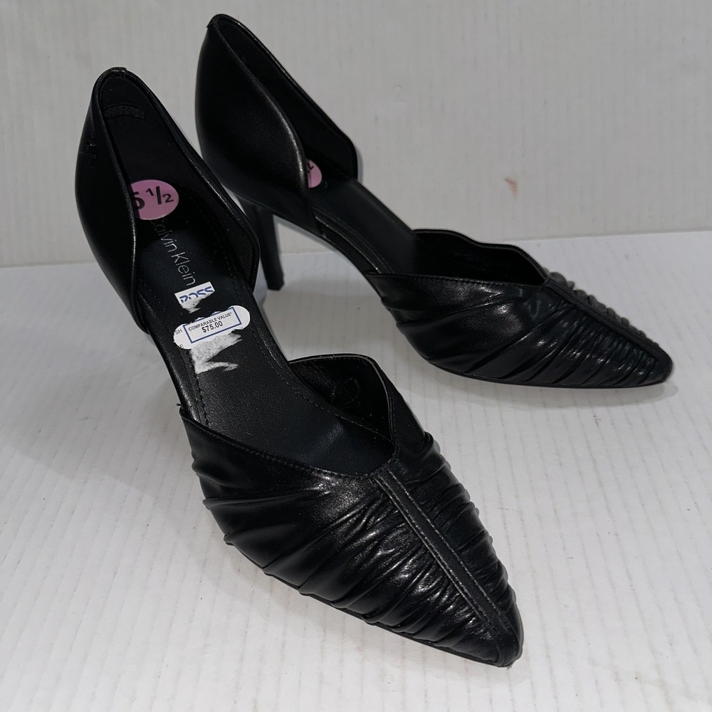 Calvin Klein KCG LINA-R Shoes Womens 5.5 Black D'Orsay Pleated Heels Pointed Toe